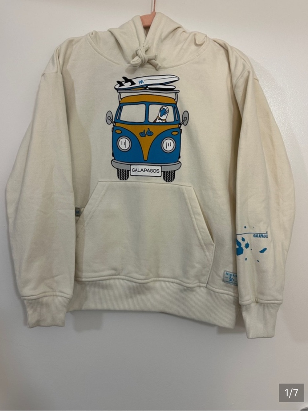 Cream Hoodie with Blue & Yellow Van Graphic